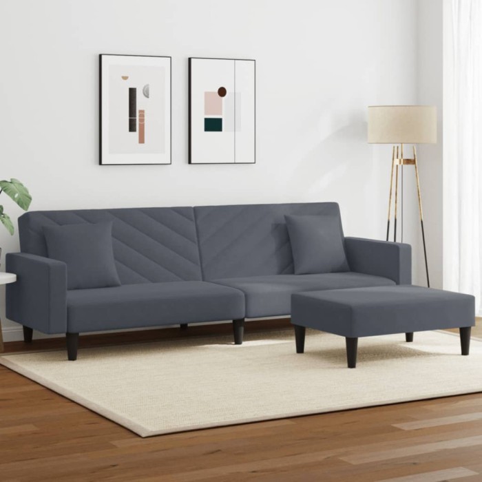 vidaXL Set canapea cu perne, 2 piese, gri &icirc;nchis, catifea 3216269