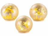 Set 3 sfere decorative Craciun sticla aurie cu led 9.5x9 cm