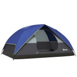 Outsunny Cort de camping 2-4 persoane, cort d&ocirc;me familial impermeabil, cu fereastră, 2 buzunare, sac de transport, albastru &icirc;nchis | Aosom Romania