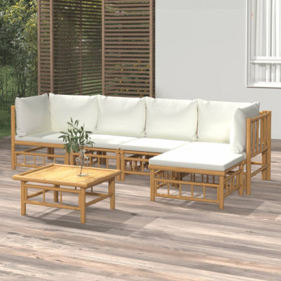 Set mobilier de gradina cu perne alb crem, 6 piese, bambus GartenMobel Dekor foto