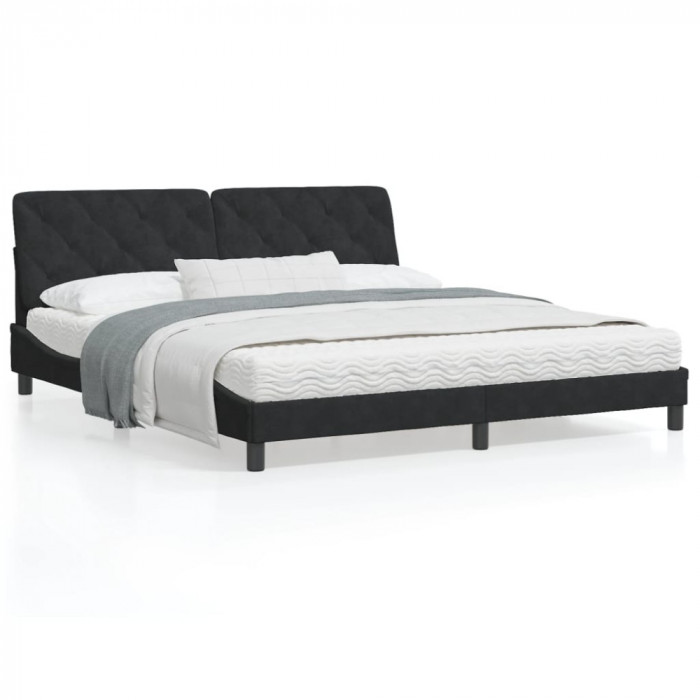 vidaXL Cadru de pat cu lumină LED, negru, 180x200 cm, catifea