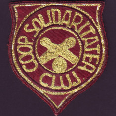 Emblema sportiva brodata Echipa de Popice COOP SOLIDARITATEA Cluj, anii 50