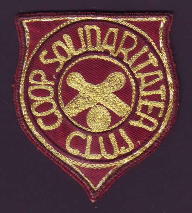 Emblema sportiva brodata Echipa de Popice COOP SOLIDARITATEA Cluj, anii 50