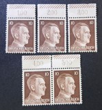 Germania (Deutsches Reich) 1941/1944 - "Hitler" (10 Pfennig) - Mărci de Margine Superioară (1,00 / 2,00 / 3,00 / 4,00 / 5,00) MNH - Cod: -TG1