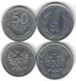POLONIA LOT / SET Nr 2 : 2 buc , 50 Groszy + 1 Zlot 1986