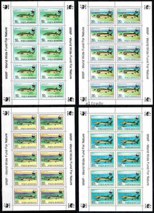 ROMANIA 1994, Fauna, WWF Sturioni, coli mici de 10, MNH