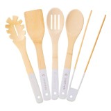 Set 5 ustensile de bucătărie Crofton, bambus, natur, albastru