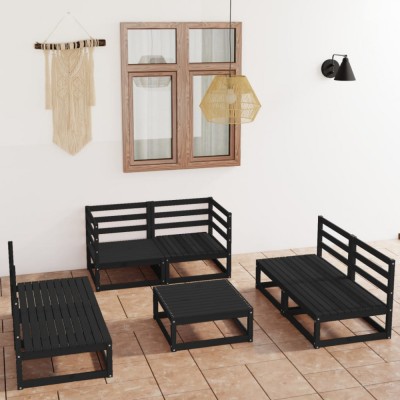 Gossi set mobilier de gradina, 7 piese, negru, lemn masiv de pin foto