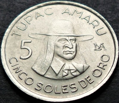 Moneda exotica 5 SOLES DE ORO - PERU, anul 1977 * Cod 4452 foto