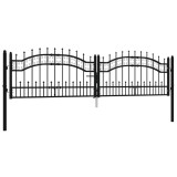 Poarta de gard cu varf tip sulita, neagra, 305x75 cm, otel vopsit in camp electrostatic