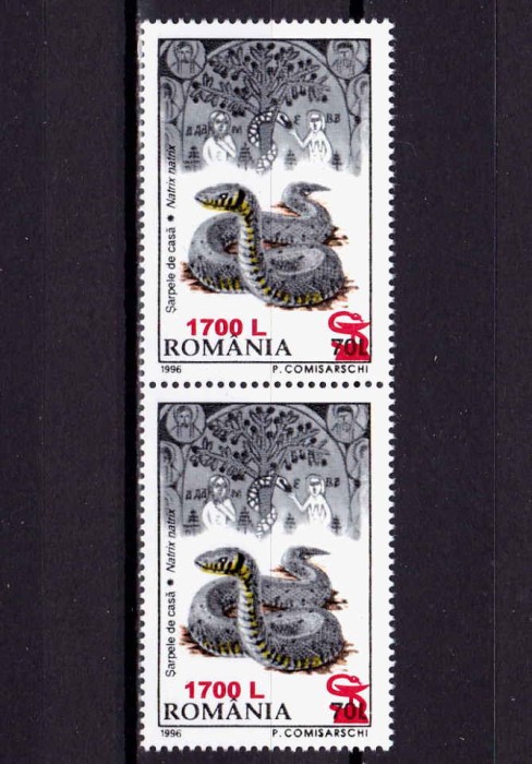 RO 2000 , LP 1506 ,&quot;Fauna 1996 -supra. &quot;sarpe/cupa&quot;&quot; ,pereche ( H sau V !) ,MNH