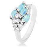 Inel &icirc;mpodobit cu zirconii transparente și formă de bob de gr&acirc;u de culoare albastru deschis - Marime inel: 50