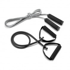 Set fitness cu elastic si coarda de sarit, in husa din poliester, Everestus, SFT01, negru, saculet sport inclus foto