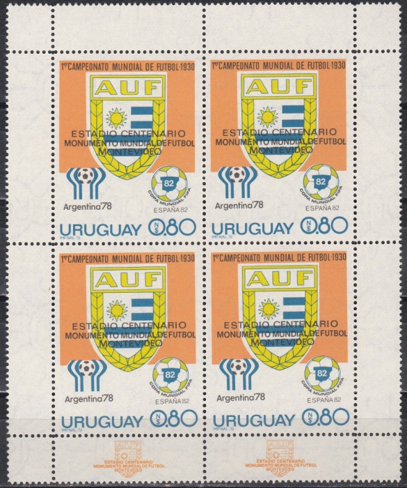 Uruguay 1979-Centenarul stadionului din Montevideo,Supratipar,Bloc(TIRAJ 12.500)