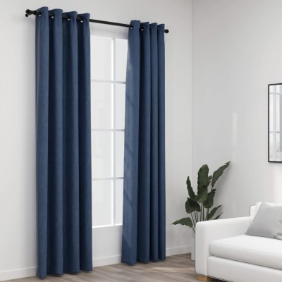 Gossi perdele opace aspect panza cu ocheti 2 buc albastru 140x245 cm foto
