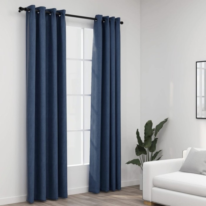 Gossi perdele opace aspect panza cu ocheti 2 buc albastru 140x245 cm