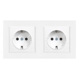 Priză Dublă Leziter Nova 2x16A 250V Alb, cu Cadru Orizontal, IP20