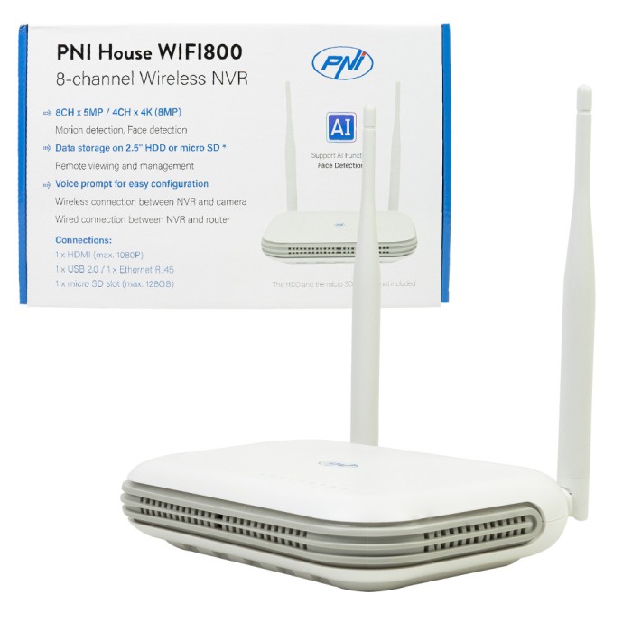 Resigilat : NVR wireless PNI House WIFI800 8 canale 5MP sau 4 canale 4K 8MP prompt