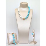 Cumpara ieftin Set Bijuterii Mirage Agat Alb &amp; Turcoaz, Placat Aur, Argint 925, Colier, Bratara, Cercei, Handmade Italia