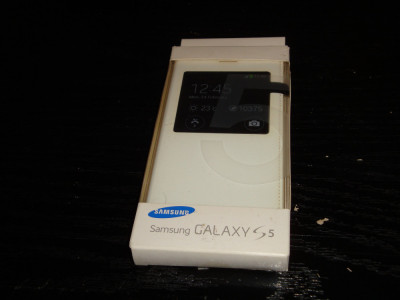 Husa originala Samsung Galaxy S5 G900F s-view alb perla foto