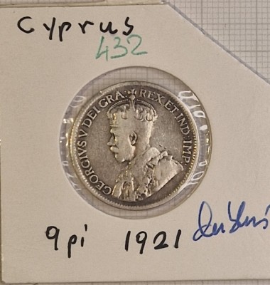 432 Cyprus, Cipru 9 Piastres - George V 1921, KM#13, argint foto
