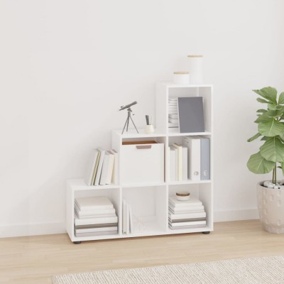 Bibliotecă &amp;icirc;n trepte, alb extralucios, 107 cm, lemn compozit foto
