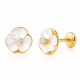 Cercei Aur 14K Copii, Floare cu Sidef de Perla si CZ, Filet Protectie, 8.5mm, 0.92g