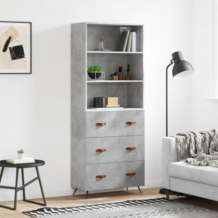 vidaXL Dulap &icirc;nalt, gri beton, 69,5x34x180, lemn compozit