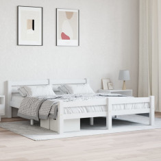 vidaXL Cadru de pat, alb, 160x200 cm, lemn de pin masiv