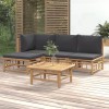 VidaXL Set mobilier de grădină cu perne gri &icirc;nchis, 5 piese, bambus 3155209