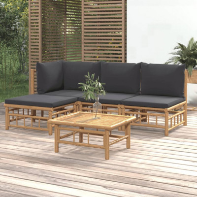 Set mobilier de gradina cu perne gri &amp;icirc;nchis, 5 piese, bambus GartenMobel Dekor foto