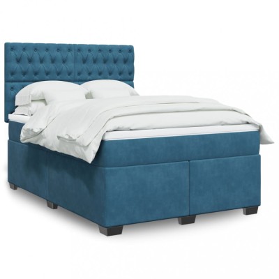 vidaXL Pat box spring cu saltea, albastru, 160x200 cm, catifea 3293264 foto