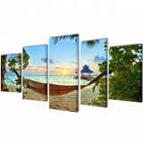 Set Tablouri Din P&acirc;nză Cu Imprimeu Plajă Cu Nisip Si Hamac 100 x 50 cm 241562, General