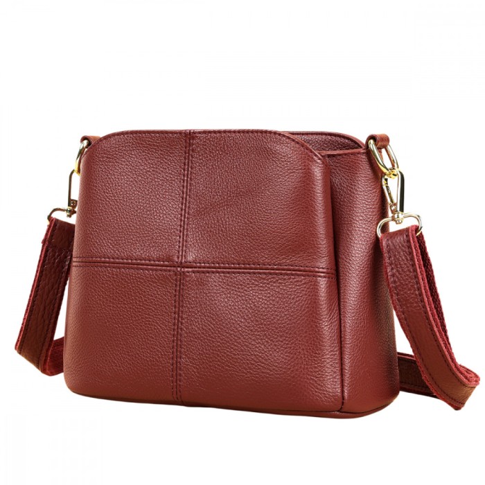 Geanta dama, BUSY LDY&amp;GTM&reg; Caprice, piele naturala, de umar si de mana, compartimente multiple, RedWine
