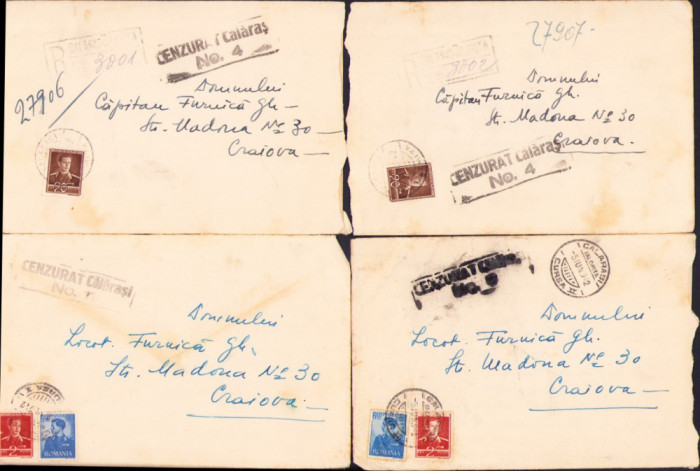 HST D2 Lot de 16 scrisori cu plic cu ștampila Cenzurat Călărași, 1942