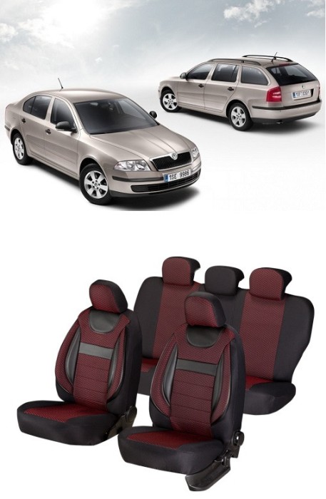 Set huse scaune piele si textil SKODA OCTAVIA II 2004-2013 Dynamic Rosu