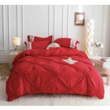 Lenjerie pat dublu cu pliuri si inimi brodate,bumbac finet,6 piese,rosie-A859