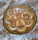 Farfurie vintage metalica decorativă handmade cupru, alama, staniu, Iraq 1987