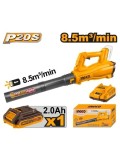 Suflanta frunze INGCO CABLI203235E, 20V Max, 15000 RPM, debit aer 8.5 m&sup3;/min, viteza aer 115 km/h, acumulator 2Ah, incarcator, compatibila P20S