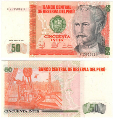 SV * PERU * LOT 50 - 100 - 500 INTIS 1987 * UNC foto