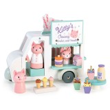 Furgoneta cu milkshake-uri a lui Kitty, din lemn premium, Tender Leaf Toys