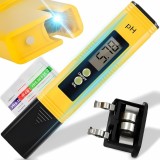 Cumpara ieftin Tester digital pH pentru apa, gama 0.00, 14.00, precizie 0.01, autocalibrare, solutii tampon incluse, afisaj LCD, husa protectie, galben-negru