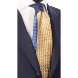 Cumpara ieftin Cravata Matase Naturala Barbati, Model Unicat cu Nod Contrastant, 148cm, Bej/Verde/Bleumarin, Made in Italy, Cutie Cadou