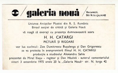 QW13 9 - 1975 - Invitatie Uniunea artistilor plastici din RSR - 3 octombrie foto
