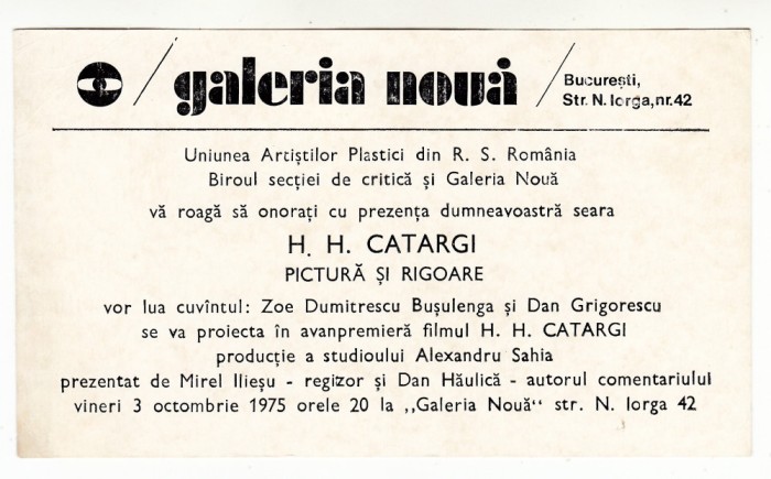 QW13 9 - 1975 - Invitatie Uniunea artistilor plastici din RSR - 3 octombrie