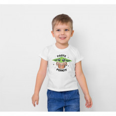 Tricou personalizat copil "GROGU PASTE FERICIT", Alb, Bumbac