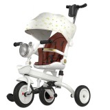 Tricicleta multifunctionala pentru Copii, Flippy, Cu Copertina Pliabila, Tip Impingere, Scaun Rotativ cu Functie Sezut si Culcat, Ghidon cu Cos Lumini
