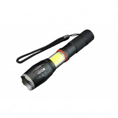 Lanterna LED Well, reincarcabila, 10W+COB, actiune pana la 200 m, zoom, aluminiu