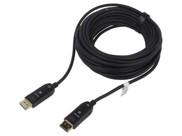 Cablu DisplayPort 2.0 optic Goobay 50m negru, mufă DisplayPort la ambele capete, aurit, compatibil 8K UHD