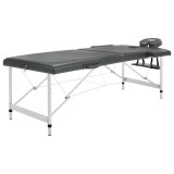 Masa de masaj pliabila vidaXL, 2 zone, cadru aluminiu, antracit, 186x68cm, reglabila, husa transport inclusa, rezistenta ulei